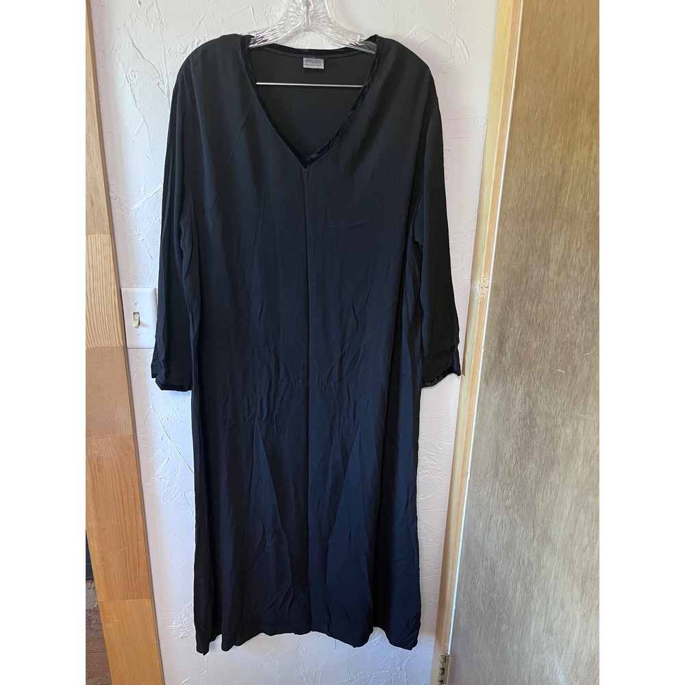 CP Shades Black Rayon‎ Velvet Trim V-Neck Dress Long Sleeve Large